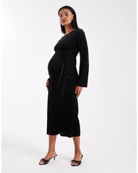 Mama.licious - Mamalicious maternity - robe mi-longue en velours avec manches cloche - Lyst