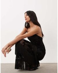 ASOS - Devore Mesh Floral Maxi Dress With Fringing - Lyst