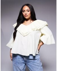 ASOS - Curve – plissierte oversize-bluse aus baumwoll-popeline - Lyst