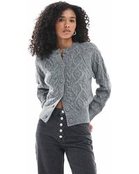 New Look - Cable Crew Neck Cardigan - Lyst