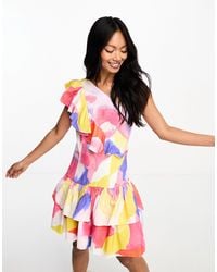 French Connection - One Shoulder Mini Ruffle Dress - Lyst