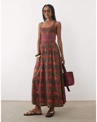 Abercrombie & Fitch - Scoop Neck Dipped Waist Midaxi Dress With Bold Floral Print - Lyst