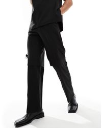 ASOS - Pantaloni da abito ampi eleganti slim neri doppio strato - Lyst