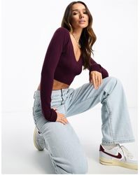 PacSun - Pointelle Long Sleeve V-neck Top - Lyst