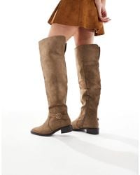 SEQWL Wide Fit - Latte Buckle Detail Over The Knee Boots - Lyst