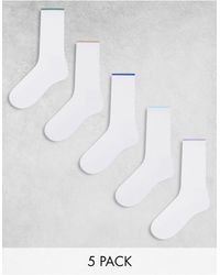 ASOS - Confezione da 5 calze bianche con bordo a contrasto - Lyst
