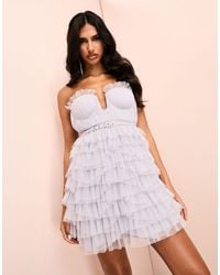 ASOS - Bandeau Corset Ruffle Tulle Belted Mini Dress - Lyst