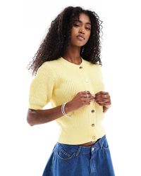 ASOS - Textured Boucle Short Sleeve Cardigan With Gold Buttons - Lyst
