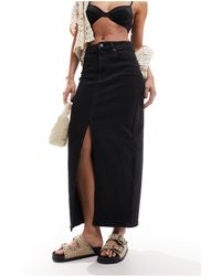 ASOS - Denim Maxi Skirt With Split Hem - Lyst