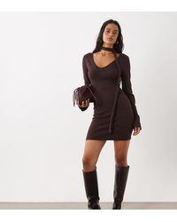 Kaiia - Exclusive Knitted Scarf Detail Flare Sleeve Mini Dress - Lyst