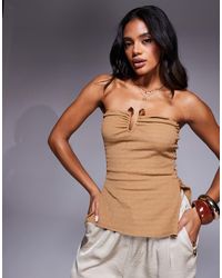River Island - Textured Trim Bandeau Top - Lyst