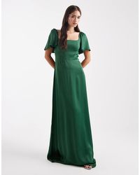 Maids To Measure - Bridesmaid Square Neck Flutter Sleeve Maxi Dress - Lyst