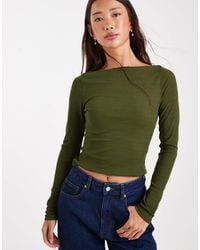 ASOS - Textured Mesh Slash Neck Long Sleeve Top - Lyst