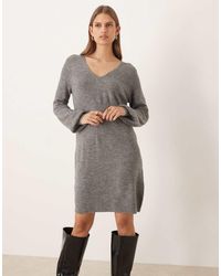Jdy - Gebreide Mini-Jurk Met V-Hals En Ballonmouwen - Lyst