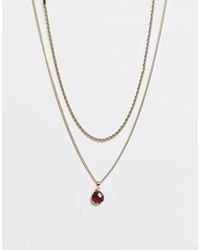 Reclaimed (vintage) - Collana A 2 Fili Dorata Con Pendente Sintetico Rosso - Lyst