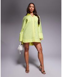 ASOS - Robe chemise courte à rayures avec revers larges et poches oversize - jaune vif - Lyst