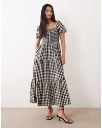 Nobody's Child - Joss Square Neck Puff Sleeve Tiered Skirt Midi Dress - Lyst