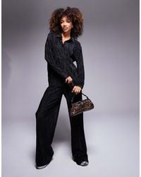 ASOS - Broek Van Co-Ord Set Van Plissé Met Hoge Taille En Wijde Pijpen - Lyst