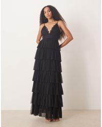 chinese dress ladies Black Lace Strappy Back Maxi Dress With Slit main image 0