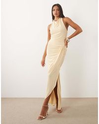 TFNC London - Slinky Cowl Neck Ruched Backless Ruched Detail Maxi Dress - Lyst