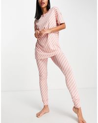 Lindex Sou Chloe Organic Cotton Stripe Print T-shirt And leggings Set - Pink
