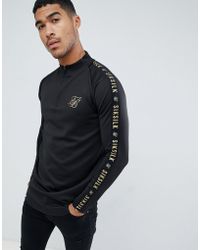 SIKSILK Sweatshirt In Black With Gold Side Stripe
