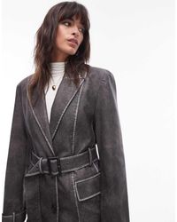 TOPSHOP - Faux Leather Belted Trench Coat - Lyst