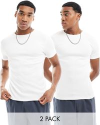 ASOS - Confezione da 2 t-shirt attillate bianche a coste - Lyst