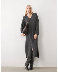 Aware - Long Sleeve V-neck Knitted Maxi Dress - Lyst