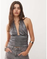 Weekday - Shimmer Deep Halter Neck Top - Lyst