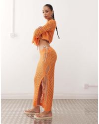 Noisy May - Side Split Tie Detail Crochet Maxi Skirt - Lyst