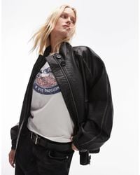 TOPSHOP - Faux Leather Oversized Bomber Jacket - Lyst