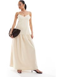 4th & Reckless - Robe caraco longue en lin mélangé avec taille basse - crème - Lyst