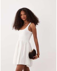 ASOS - Scoop Ribbed Bodice With Poplin Skirt Mini Dress - Lyst