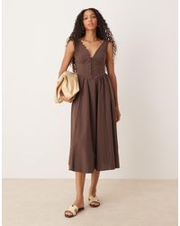 ASOS - V Neck Button Through Maxi Dress With Dropped Waist - Lyst