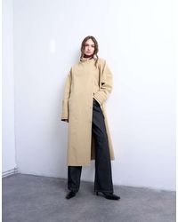 TOPSHOP - Lange Oversized Trenchcoat Met Opstaande Boord, Contrasterende Kraag En Gespdetail - Lyst