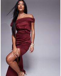 ASOS - Structured Twist Bardot Bodycon Midi Dress - Lyst