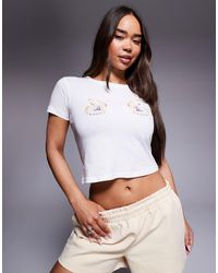 Kaiia - Exclusivité - - t-shirt effet rétréci en coton à motif huîtres avec perle - Lyst