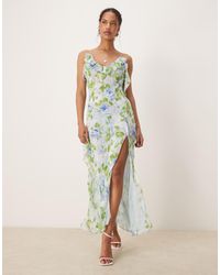 Mango - Jurk Met V-Hals, Botanische Print, Ruches En Zijsplit - Lyst