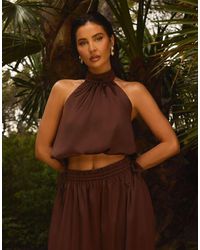 Wanderdoll - Wander Doll X Emma Milton Summa Satin High-neck Halterneck Bubble-hem Top - Lyst