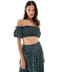 Wednesday's Girl - Ditsy Floral Shirred Off-Shoulder Top Co-Ord - Lyst