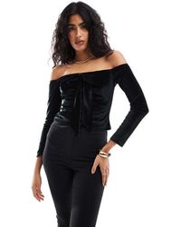 ASOS - Bardot Velvet Long Sleeve Top With Extreme Bow Detail - Lyst