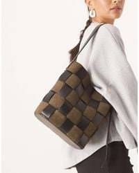 ASOS - Faux Suede And Faux Leather Weave Bucket Tote Bag - Lyst