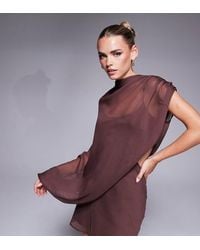 ASOS - Asos Design Petite High Neck Draped Asymmetric Mini Dress With Cut Out - Lyst