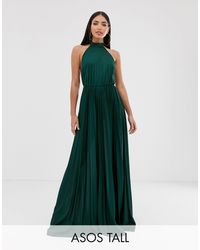asos design pleated bodice halter maxi dress