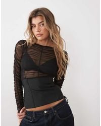 ASOS - Bandage Top With Ruched Mesh Long Sleeves - Lyst