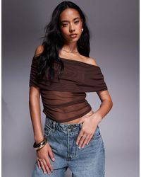 ASOS - Mesh Fold Over Ruched Off Shoulder Top - Lyst