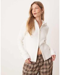 ASOS - Cárdigan Con Cremallera Y Solapas De Punto De -Blanco - Lyst