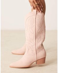 Glamorous - Botas Por La Rodilla Color Crema De Estilo Wéstern Con Tachuelas De -Rosa - Lyst