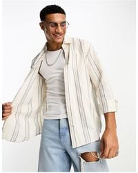 Pull&Bear - Linen Long Sleeve Striped Shirt - Lyst